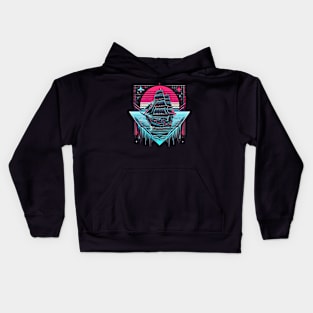 Synthwave Pirate Ship Retrowave Sunset Colorful Graphic Kids Hoodie